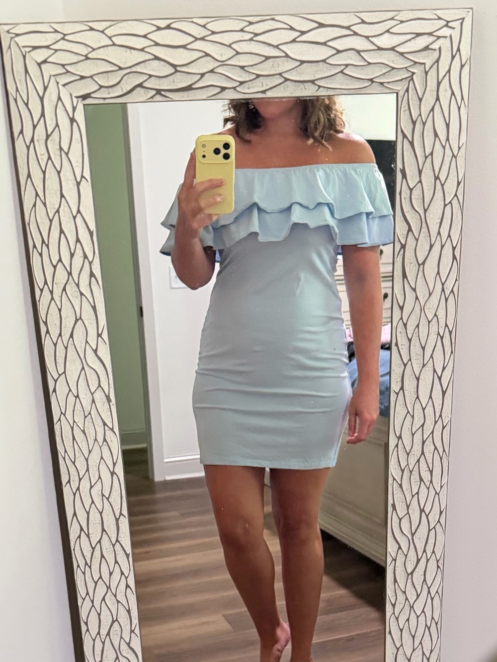 H&M Light Blue Off-Shoulder Ruffle Mini Dress